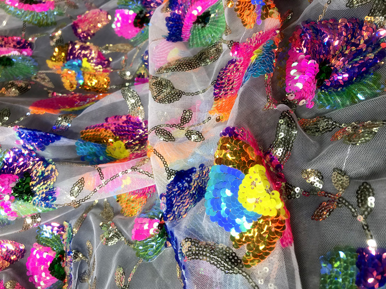 Colorful Crystal Sequins Flowe - Crystal Mesh Fabric ulasan dan harga