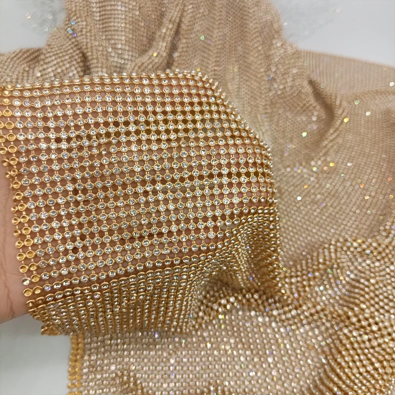 45x120cm Sparkly Gold Base Rhi - Crystal Mesh Fabric ulasan dan harga