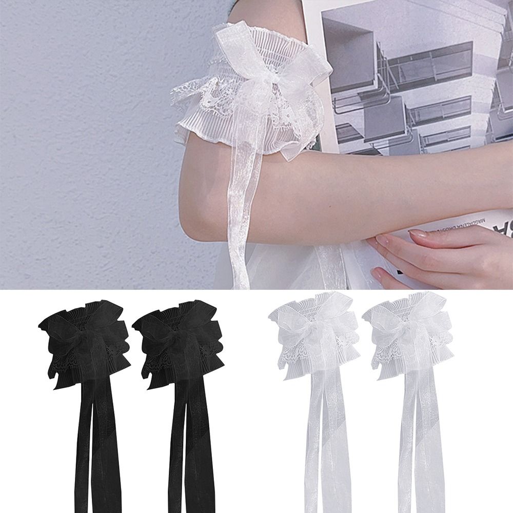 Arm Warmers Bowknot Arm Sleeve - Lace Ribbon Trim ulasan dan harga