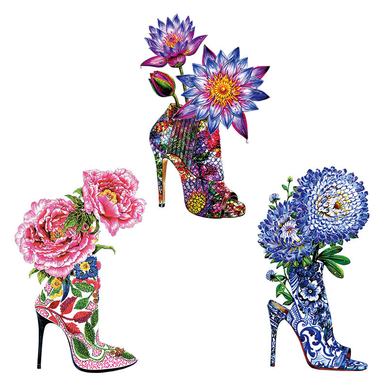 High heels flowers Iron On Pat - Applique Patch Flower ulasan dan harga