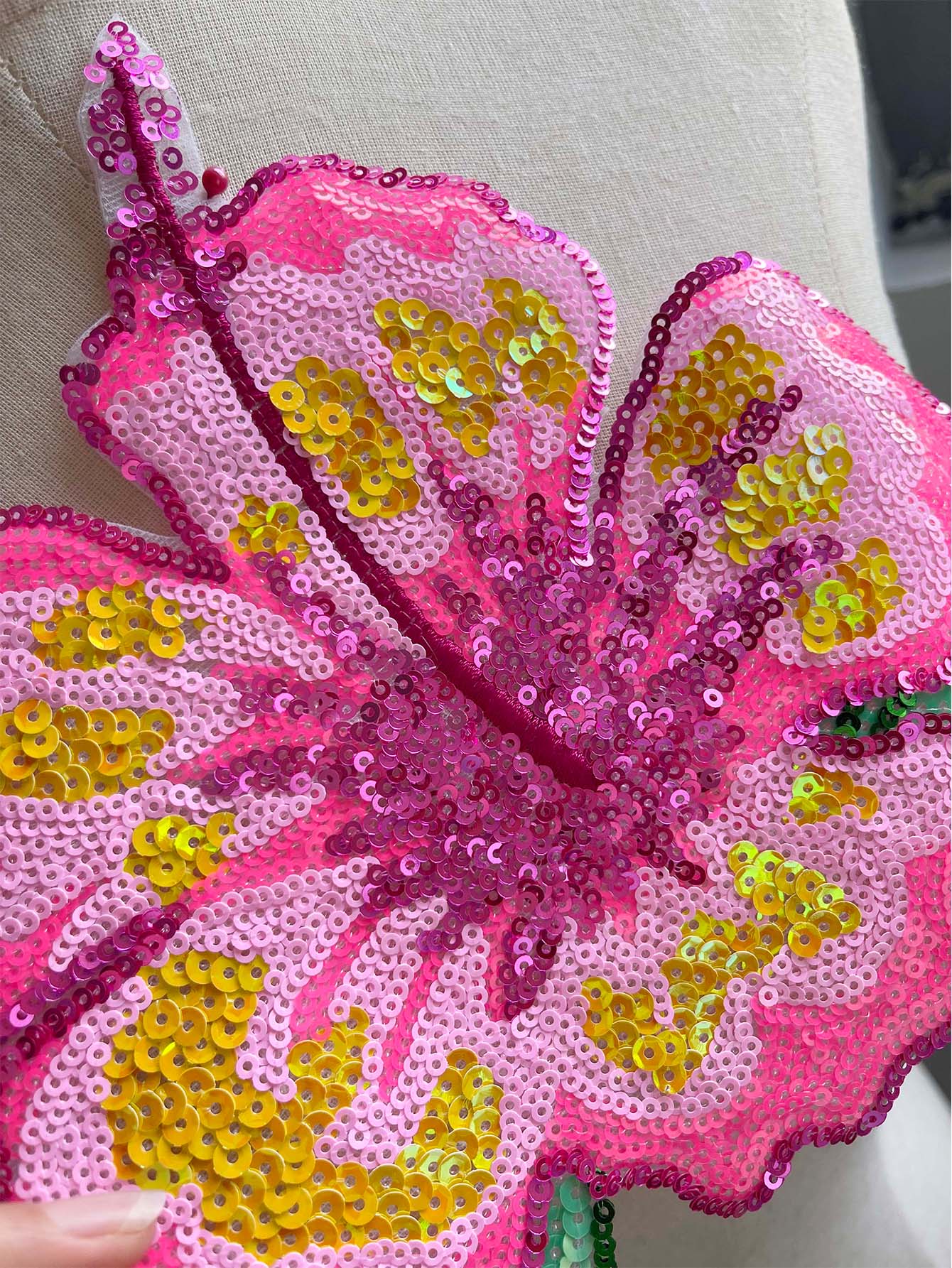 1 Piece 26CM Shining Pink Sequ - Applique Patch Flower ulasan dan harga