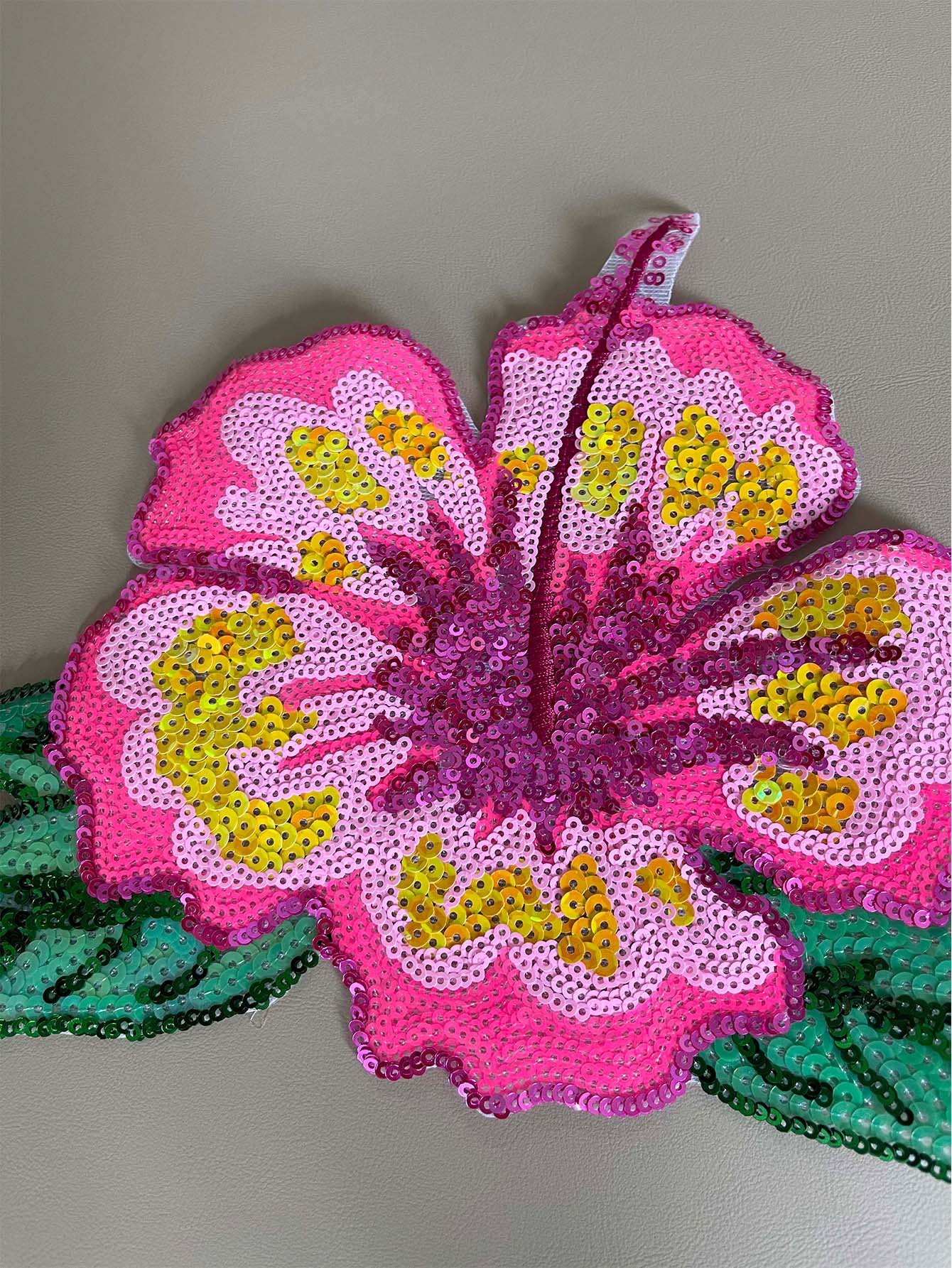 1 Piece 26CM Shining Pink Sequ - Applique Patch Flower ulasan dan harga